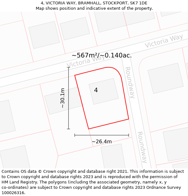 4, VICTORIA WAY, BRAMHALL, STOCKPORT, SK7 1DE: Plot and title map