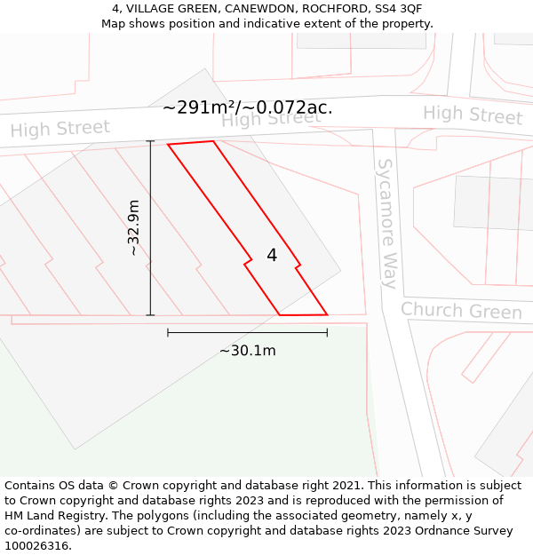 4, VILLAGE GREEN, CANEWDON, ROCHFORD, SS4 3QF: Plot and title map