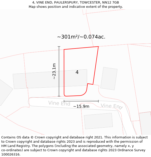 4, VINE END, PAULERSPURY, TOWCESTER, NN12 7GB: Plot and title map