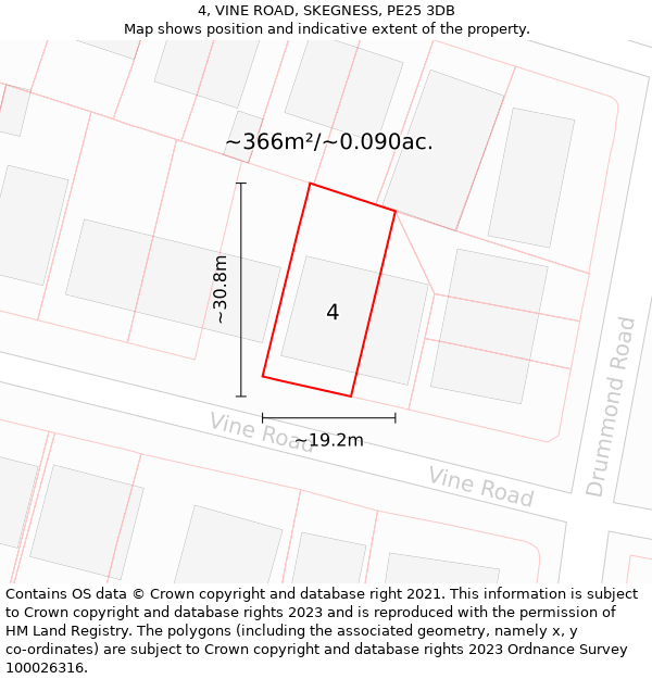 4, VINE ROAD, SKEGNESS, PE25 3DB: Plot and title map