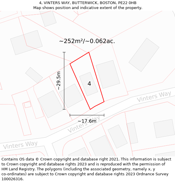 4, VINTERS WAY, BUTTERWICK, BOSTON, PE22 0HB: Plot and title map