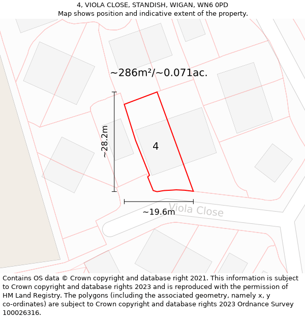 4, VIOLA CLOSE, STANDISH, WIGAN, WN6 0PD: Plot and title map