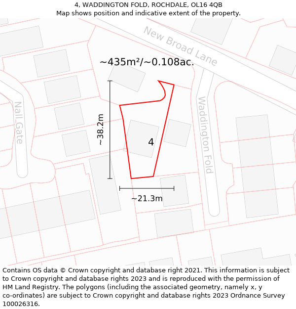 4, WADDINGTON FOLD, ROCHDALE, OL16 4QB: Plot and title map