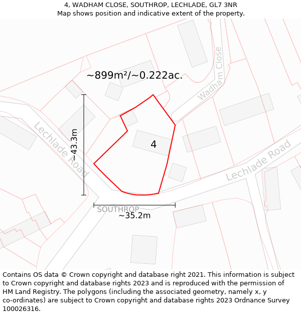 4, WADHAM CLOSE, SOUTHROP, LECHLADE, GL7 3NR: Plot and title map