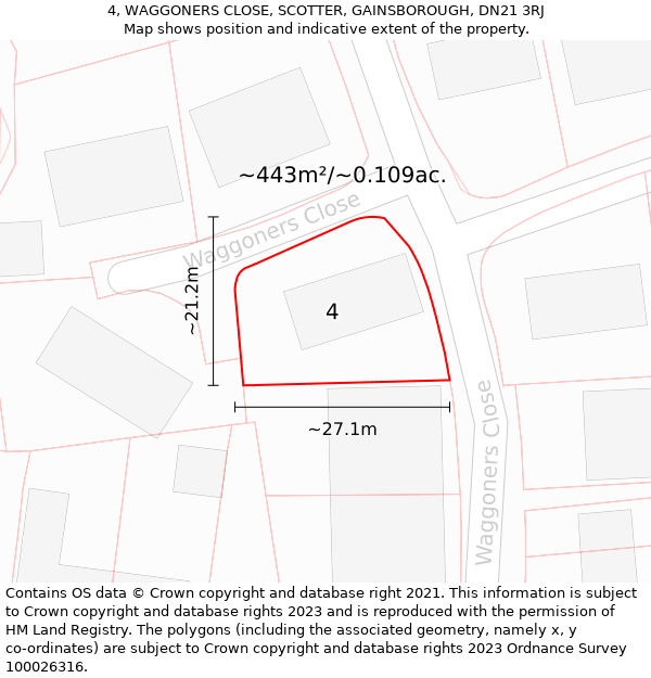 4, WAGGONERS CLOSE, SCOTTER, GAINSBOROUGH, DN21 3RJ: Plot and title map