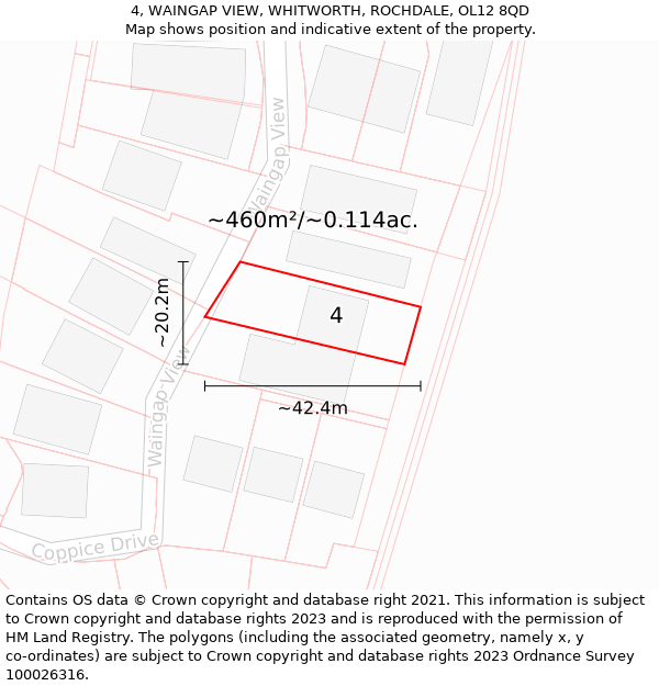 4, WAINGAP VIEW, WHITWORTH, ROCHDALE, OL12 8QD: Plot and title map