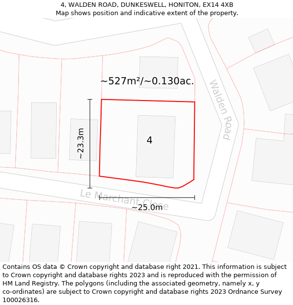 4, WALDEN ROAD, DUNKESWELL, HONITON, EX14 4XB: Plot and title map