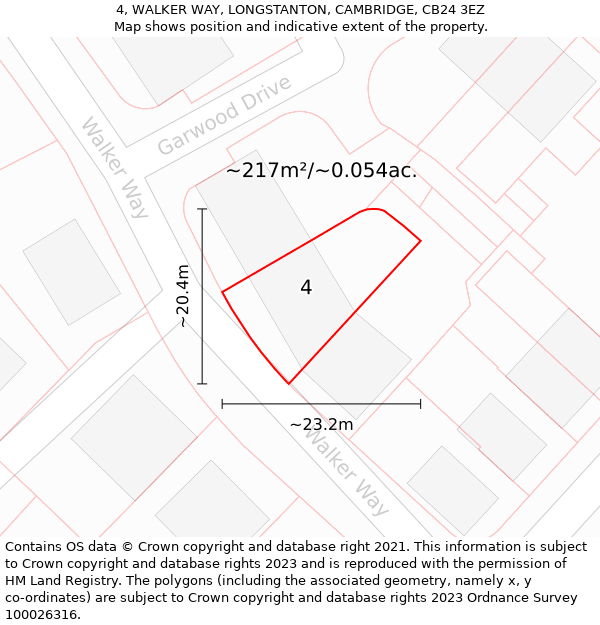 4, WALKER WAY, LONGSTANTON, CAMBRIDGE, CB24 3EZ: Plot and title map