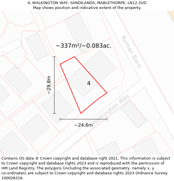 4, WALKINGTON WAY, SANDILANDS, MABLETHORPE, LN12 2UD: Plot and title map