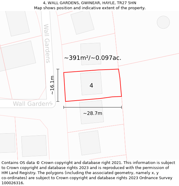 4, WALL GARDENS, GWINEAR, HAYLE, TR27 5HN: Plot and title map