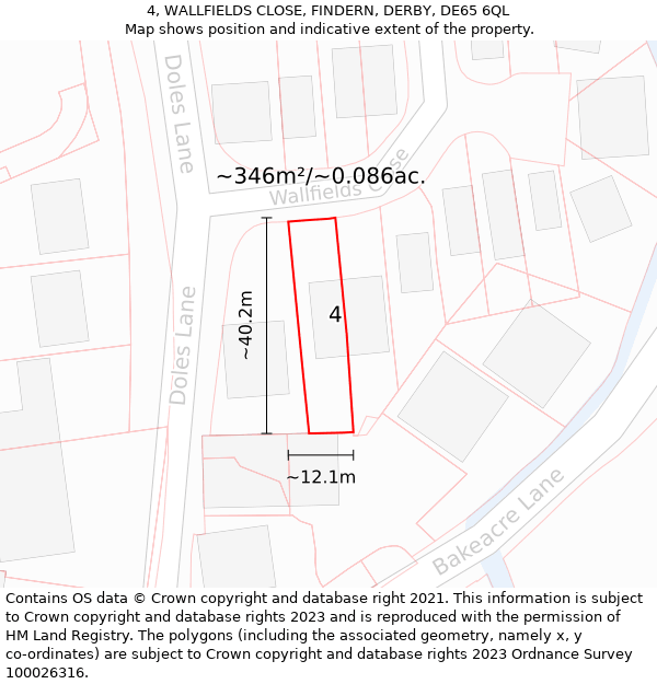 4, WALLFIELDS CLOSE, FINDERN, DERBY, DE65 6QL: Plot and title map