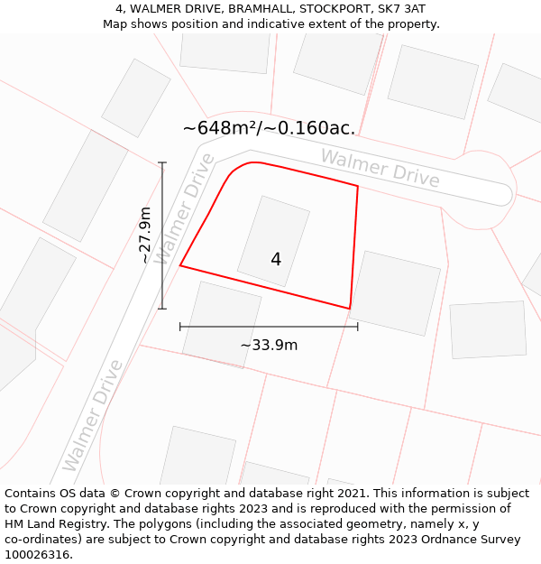 4, WALMER DRIVE, BRAMHALL, STOCKPORT, SK7 3AT: Plot and title map