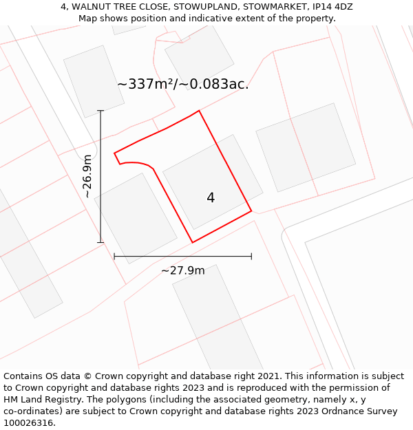 4, WALNUT TREE CLOSE, STOWUPLAND, STOWMARKET, IP14 4DZ: Plot and title map