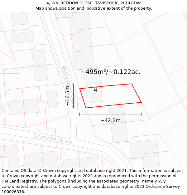 4, WALREDDON CLOSE, TAVISTOCK, PL19 8DW: Plot and title map