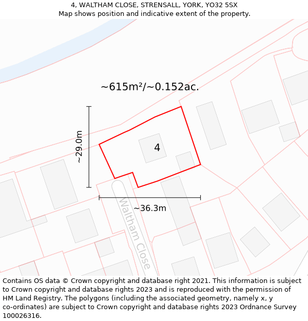 4, WALTHAM CLOSE, STRENSALL, YORK, YO32 5SX: Plot and title map