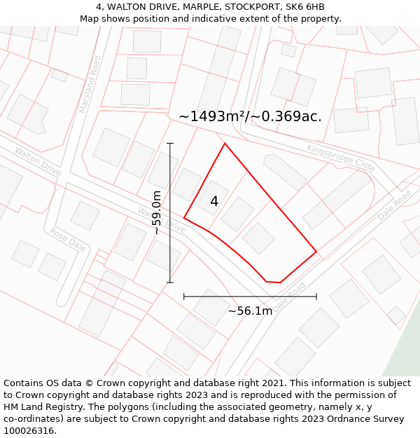 4, WALTON DRIVE, MARPLE, STOCKPORT, SK6 6HB: Plot and title map