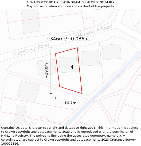 4, WANSBECK ROAD, LEASINGHAM, SLEAFORD, NG34 8LP: Plot and title map