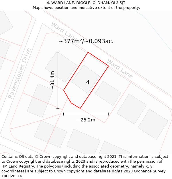 4, WARD LANE, DIGGLE, OLDHAM, OL3 5JT: Plot and title map