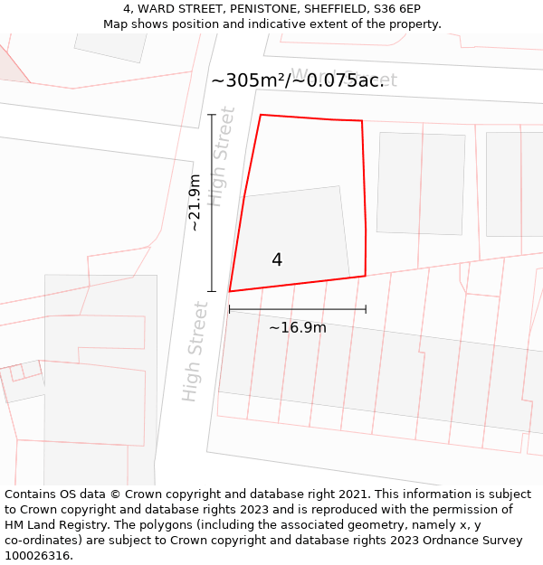 4, WARD STREET, PENISTONE, SHEFFIELD, S36 6EP: Plot and title map