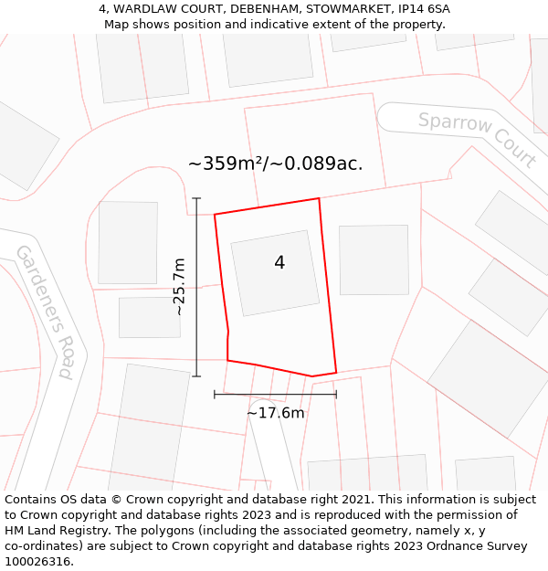 4, WARDLAW COURT, DEBENHAM, STOWMARKET, IP14 6SA: Plot and title map