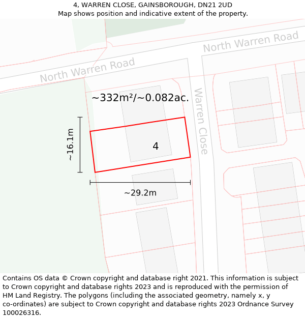 4, WARREN CLOSE, GAINSBOROUGH, DN21 2UD: Plot and title map