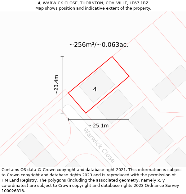 4, WARWICK CLOSE, THORNTON, COALVILLE, LE67 1BZ: Plot and title map