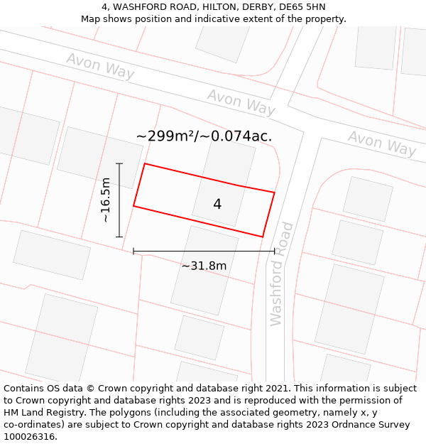 4, WASHFORD ROAD, HILTON, DERBY, DE65 5HN: Plot and title map