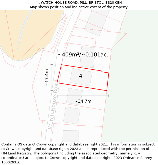 4, WATCH HOUSE ROAD, PILL, BRISTOL, BS20 0EN: Plot and title map