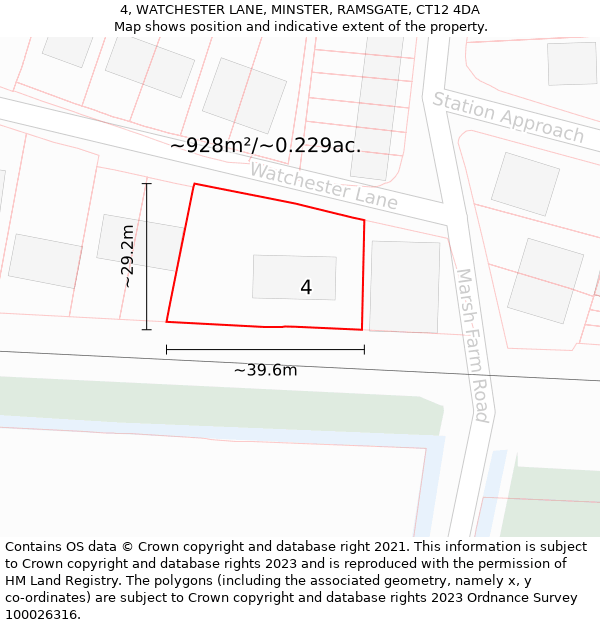 4, WATCHESTER LANE, MINSTER, RAMSGATE, CT12 4DA: Plot and title map