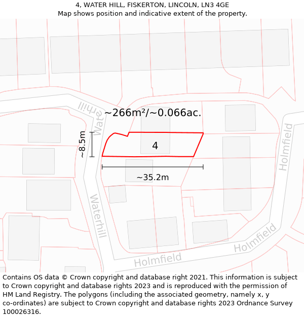 4, WATER HILL, FISKERTON, LINCOLN, LN3 4GE: Plot and title map