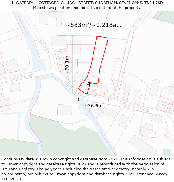 4, WATERFALL COTTAGES, CHURCH STREET, SHOREHAM, SEVENOAKS, TN14 7SD: Plot and title map