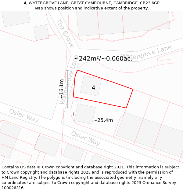 4, WATERGROVE LANE, GREAT CAMBOURNE, CAMBRIDGE, CB23 6GP: Plot and title map