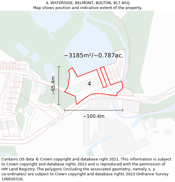 4, WATERSIDE, BELMONT, BOLTON, BL7 8AQ: Plot and title map