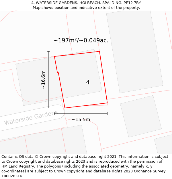 4, WATERSIDE GARDENS, HOLBEACH, SPALDING, PE12 7BY: Plot and title map