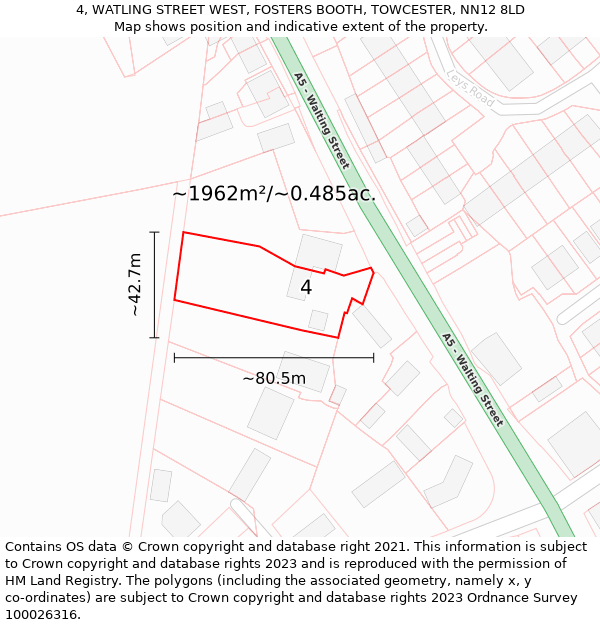 4, WATLING STREET WEST, FOSTERS BOOTH, TOWCESTER, NN12 8LD: Plot and title map