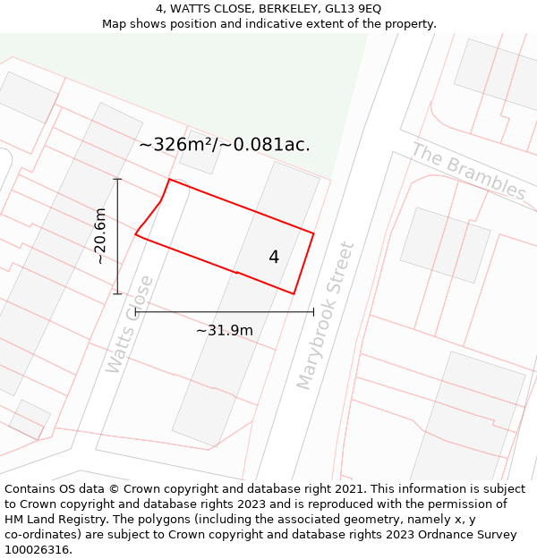 4, WATTS CLOSE, BERKELEY, GL13 9EQ: Plot and title map