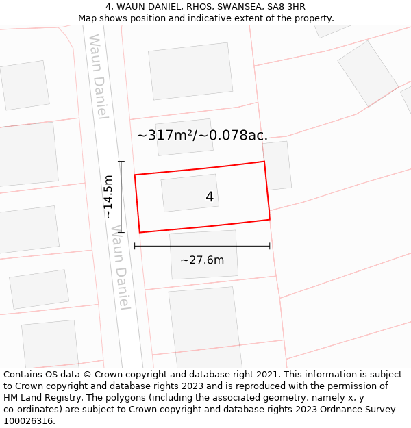 4, WAUN DANIEL, RHOS, SWANSEA, SA8 3HR: Plot and title map