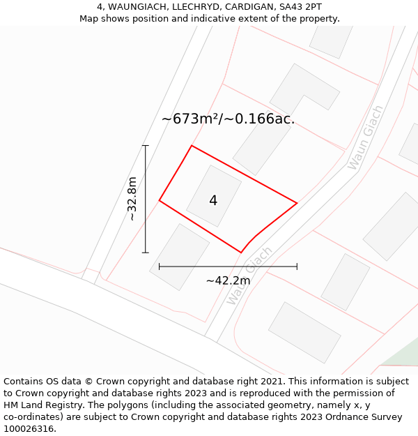 4, WAUNGIACH, LLECHRYD, CARDIGAN, SA43 2PT: Plot and title map