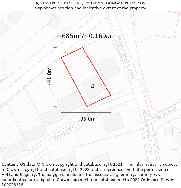 4, WAVENEY CRESCENT, EARSHAM, BUNGAY, NR35 2TW: Plot and title map