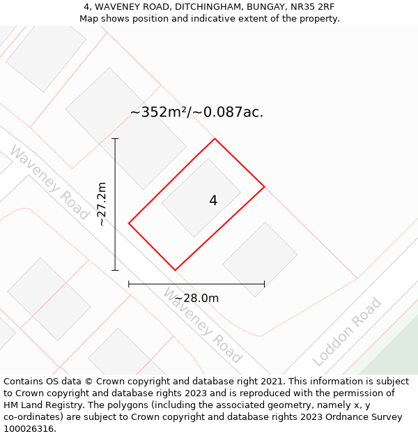 4, WAVENEY ROAD, DITCHINGHAM, BUNGAY, NR35 2RF: Plot and title map