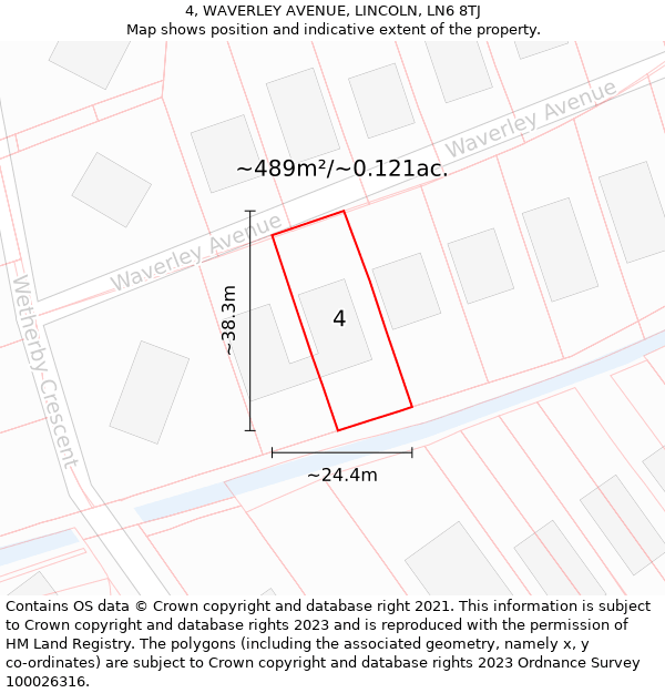 4, WAVERLEY AVENUE, LINCOLN, LN6 8TJ: Plot and title map