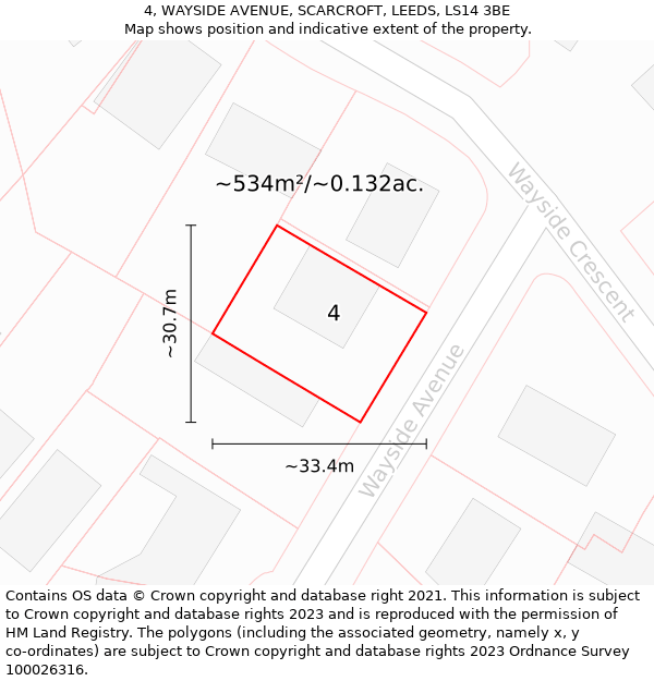 4, WAYSIDE AVENUE, SCARCROFT, LEEDS, LS14 3BE: Plot and title map