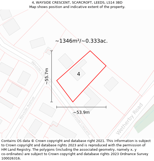 4, WAYSIDE CRESCENT, SCARCROFT, LEEDS, LS14 3BD: Plot and title map