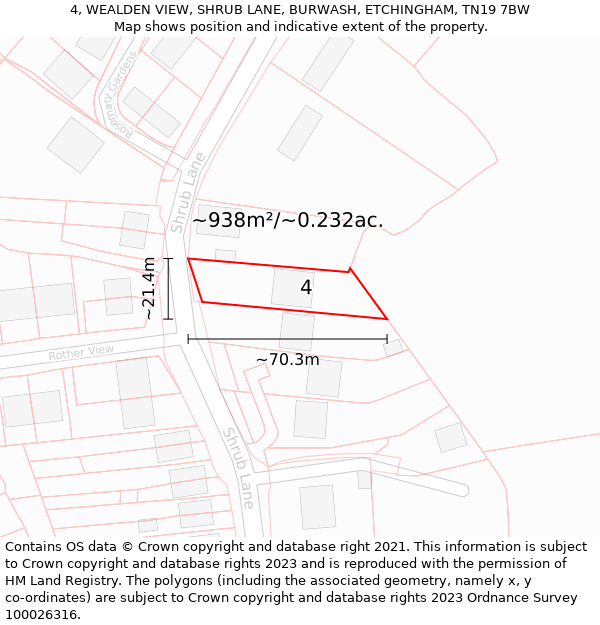 4, WEALDEN VIEW, SHRUB LANE, BURWASH, ETCHINGHAM, TN19 7BW: Plot and title map