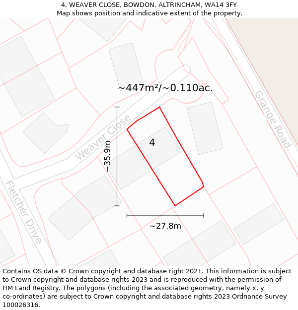 4, WEAVER CLOSE, BOWDON, ALTRINCHAM, WA14 3FY: Plot and title map