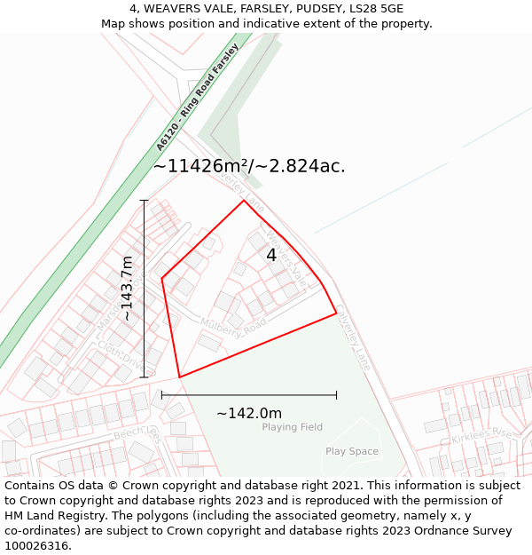 4, WEAVERS VALE, FARSLEY, PUDSEY, LS28 5GE: Plot and title map