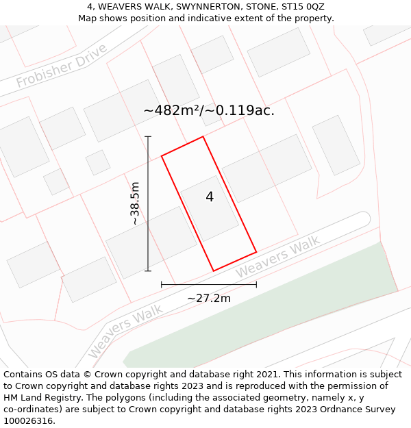 4, WEAVERS WALK, SWYNNERTON, STONE, ST15 0QZ: Plot and title map