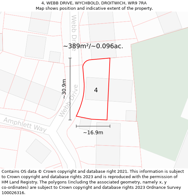 4, WEBB DRIVE, WYCHBOLD, DROITWICH, WR9 7RA: Plot and title map