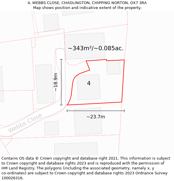 4, WEBBS CLOSE, CHADLINGTON, CHIPPING NORTON, OX7 3RA: Plot and title map