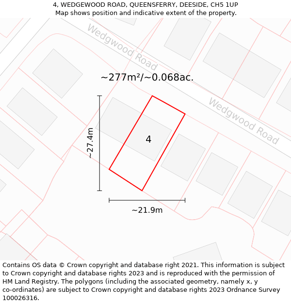 4, WEDGEWOOD ROAD, QUEENSFERRY, DEESIDE, CH5 1UP: Plot and title map